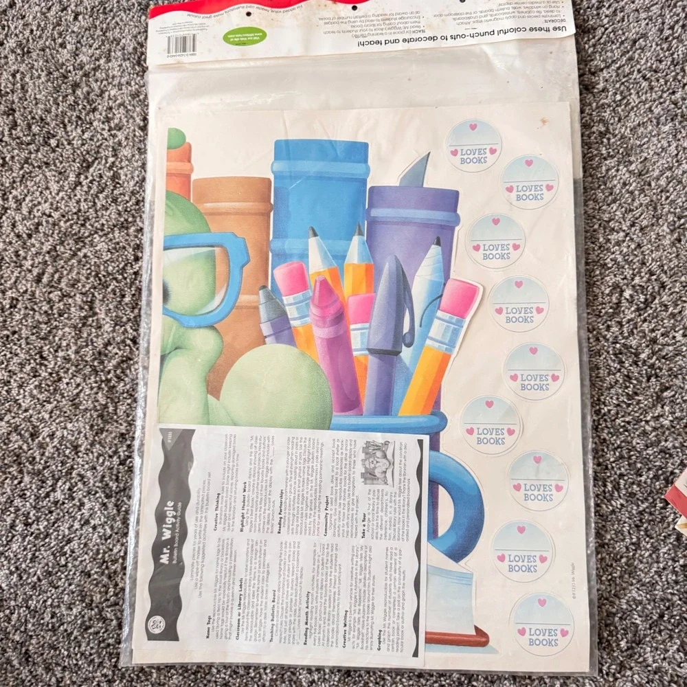 Mr. Wiggle Lover Books Bulletin Board Kit Stickers Classroom Teacher vintage NOS